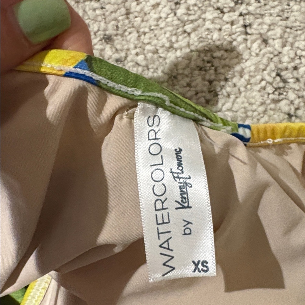 NWT Watercolors by Kenny Flowers Positano Lemon Print Deep V Halter Swimsuit - Picture 4 of 5